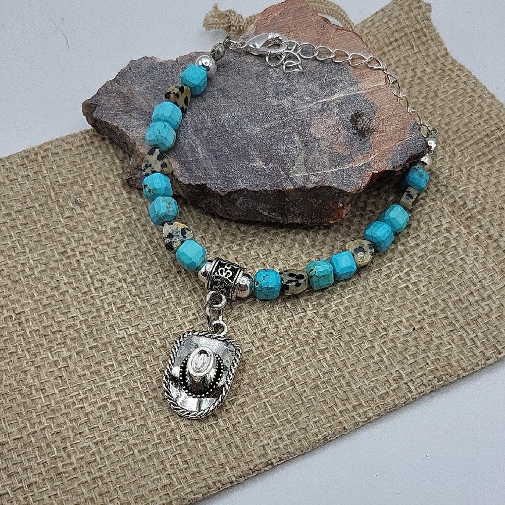 Turquoise & Dalmatian Jasper Silver Beaded Bracelet